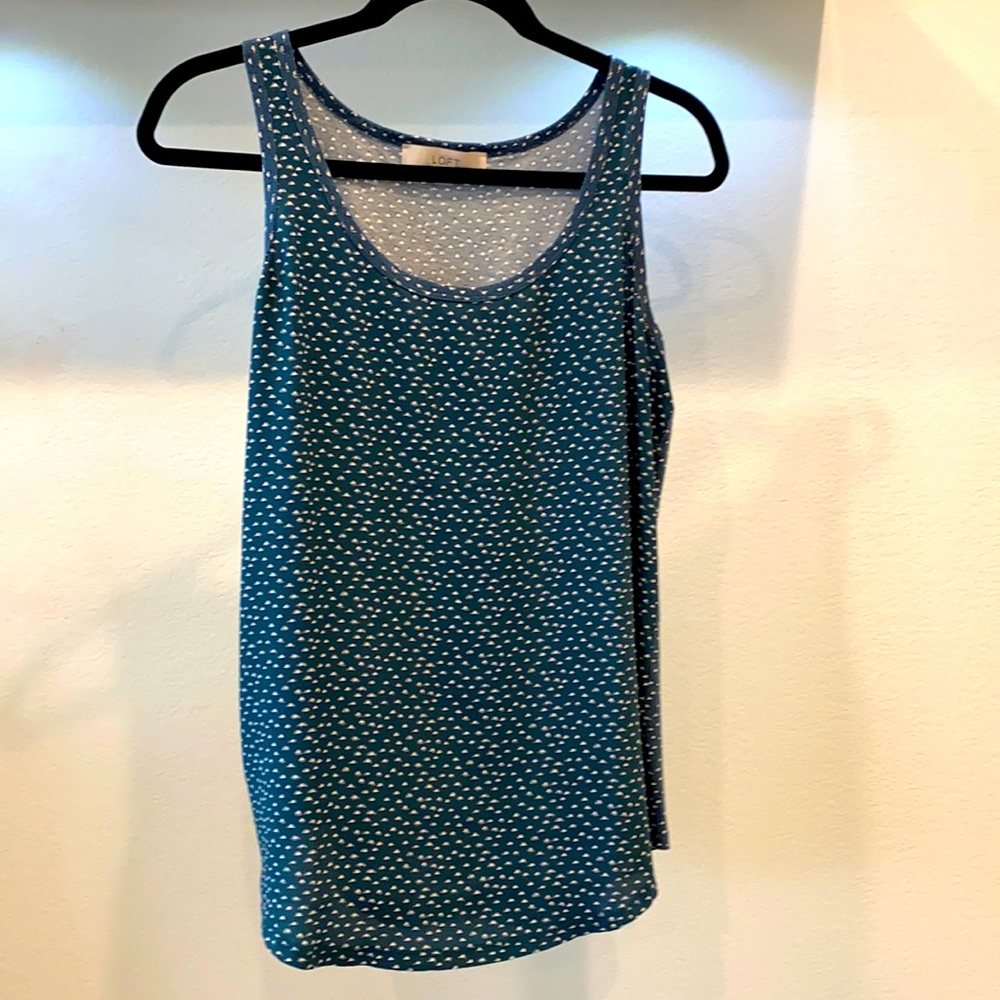 Ann Taylor LOFT Teal Triangle Print Tank